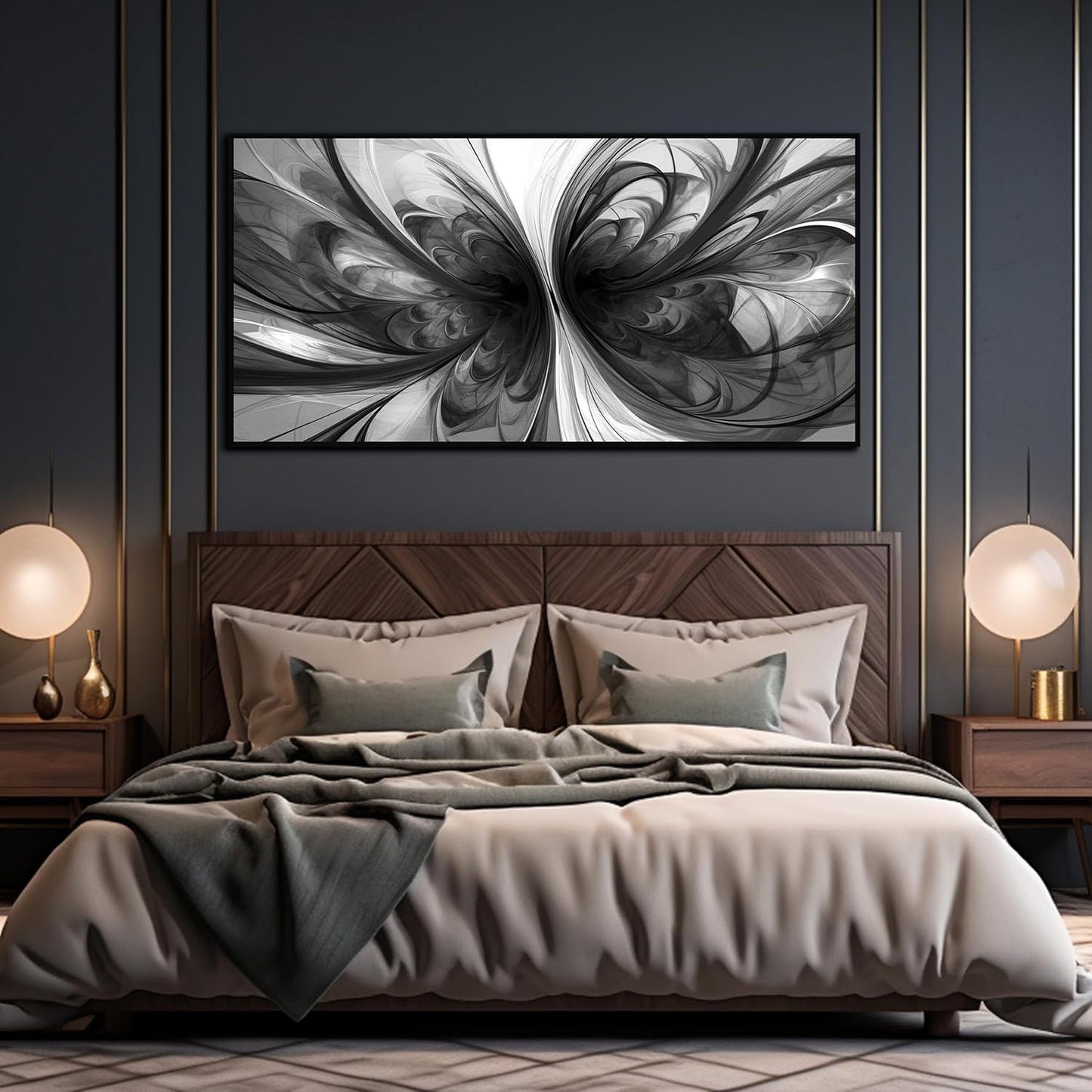 Large Abstract Canvas Wall Art for Living Room Black and White Wall Decor for Office Black Framed