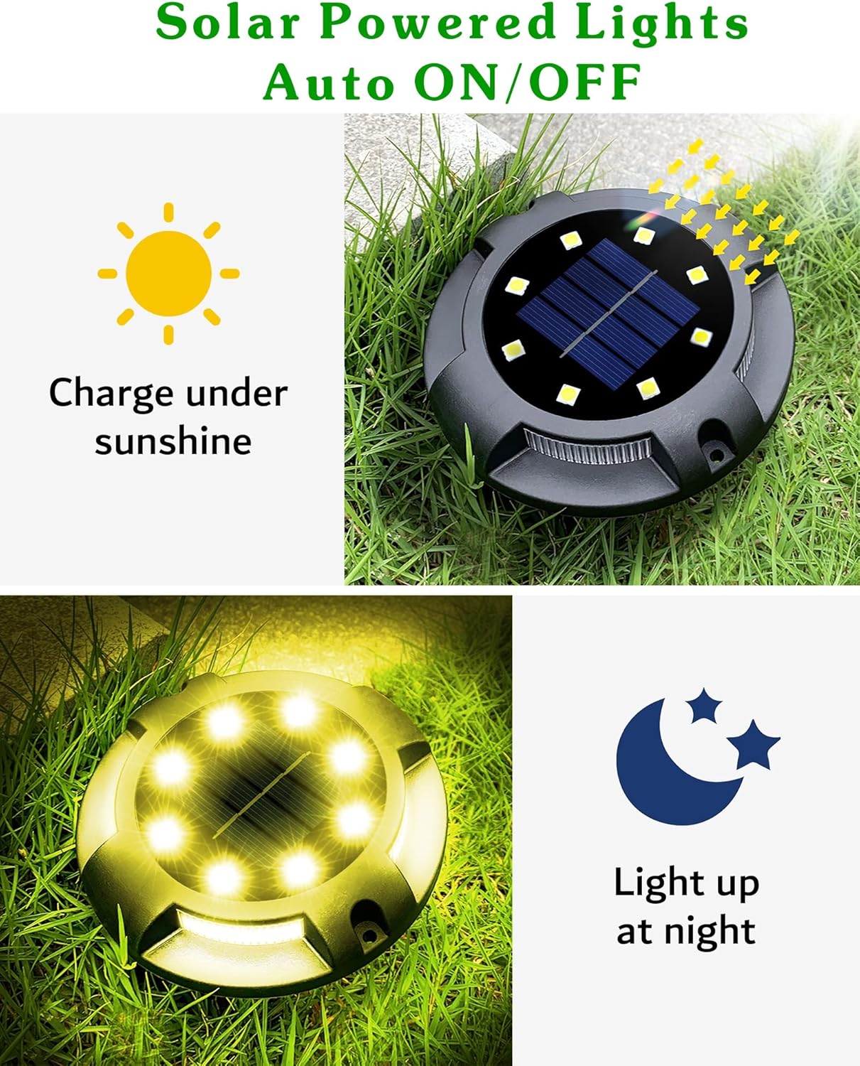 Biling Solar Ground Lights Uplight Sidelight, 12 Packs Bright Solar Outdoor Lights Waterproof for