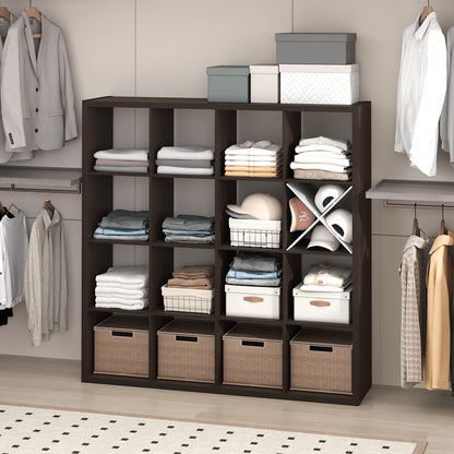 Furinno Cubic Extra Thick 16-Cube Closet Organizers and Storage, Dark Oak
