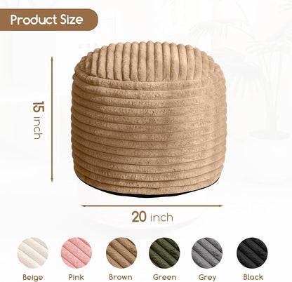 HIGOGOGO Round Stuffed Pouf Ottoman, Corduroy Poufs with High-Density Foam Filling, Furry and