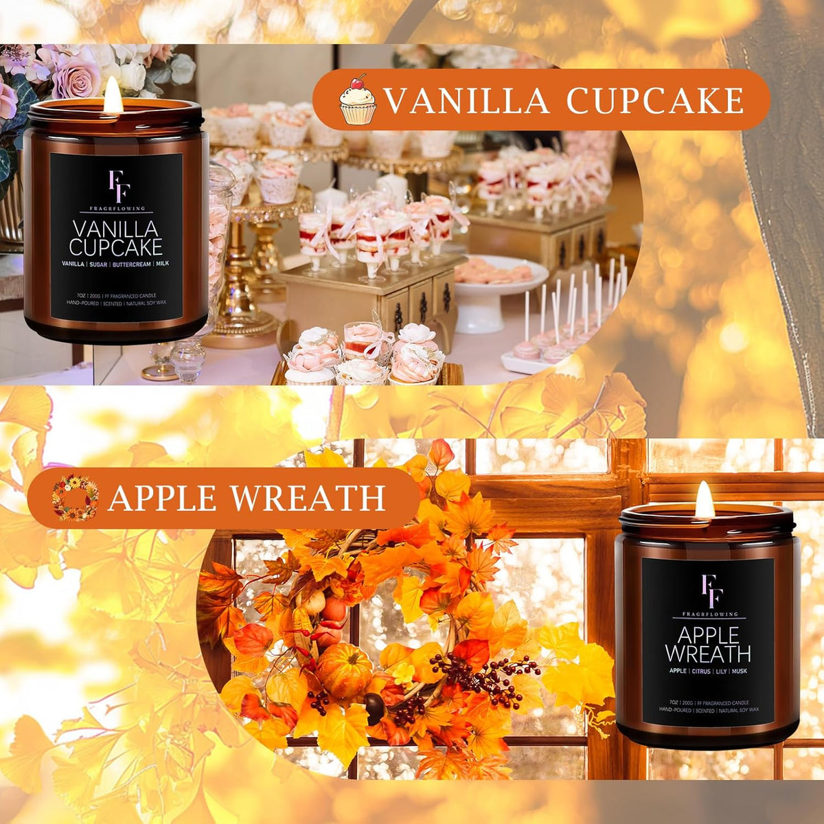 Fall Candles Set, 4 Pack Candles for Home Scented Natural Soy Wax, Autumn Gifts Set for Women Men