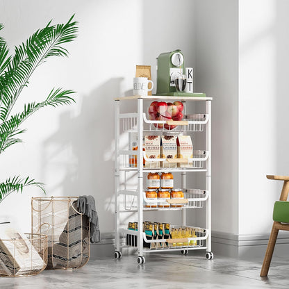 5-Layer Fruit Basket Kitchen Food Storage Organizer and Storage Rack, Stackable Storage cart with