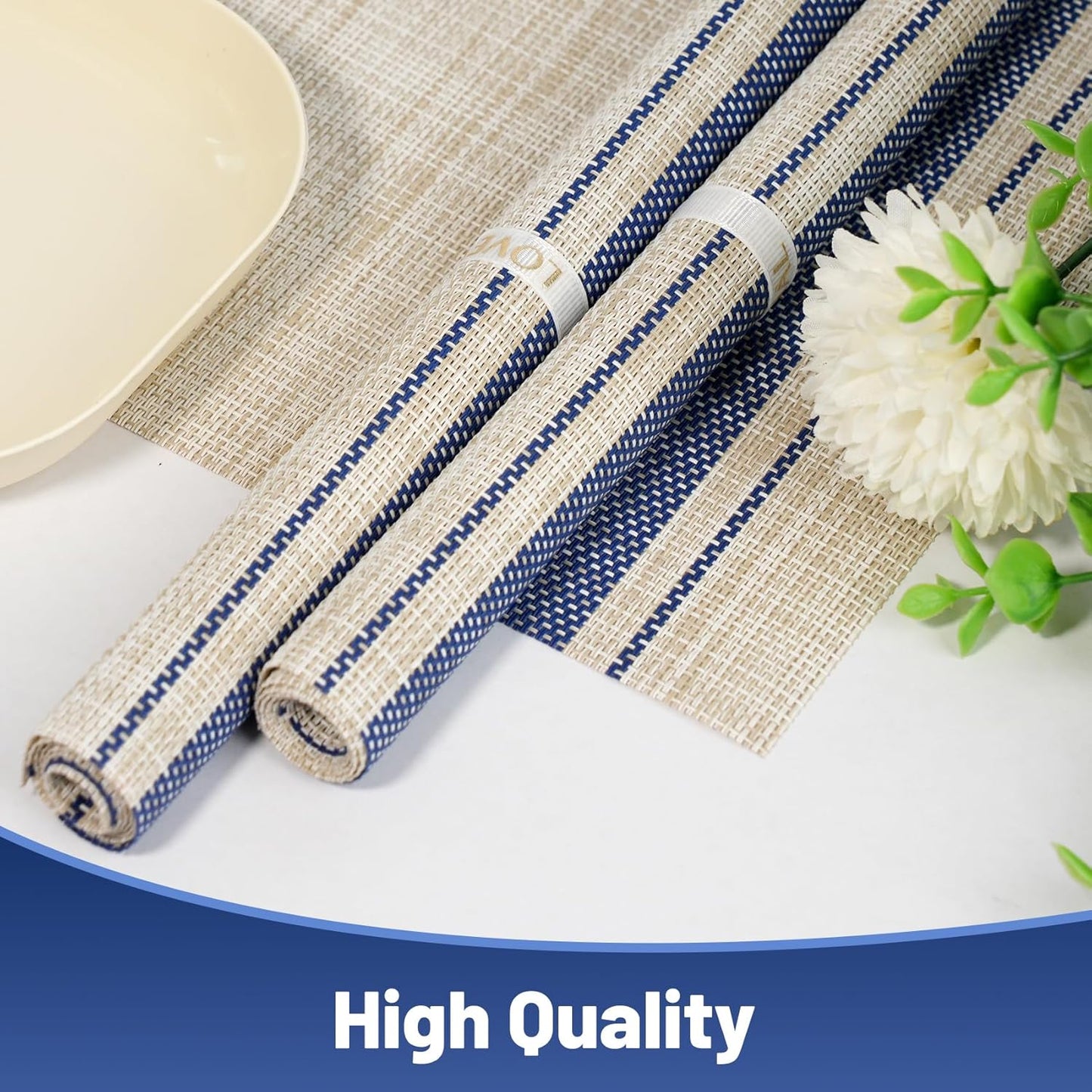 Placemats Set of 12，Non-Slip PVC Weave Table Mats Easy to Clean，Heat Resistant Place Mats for