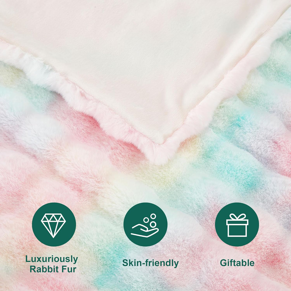 DREAMNINE Large Colorful Soft Fluffy Bubble Faux Rabbit Fur Blanket Queen Size 80" x 90", Luxury