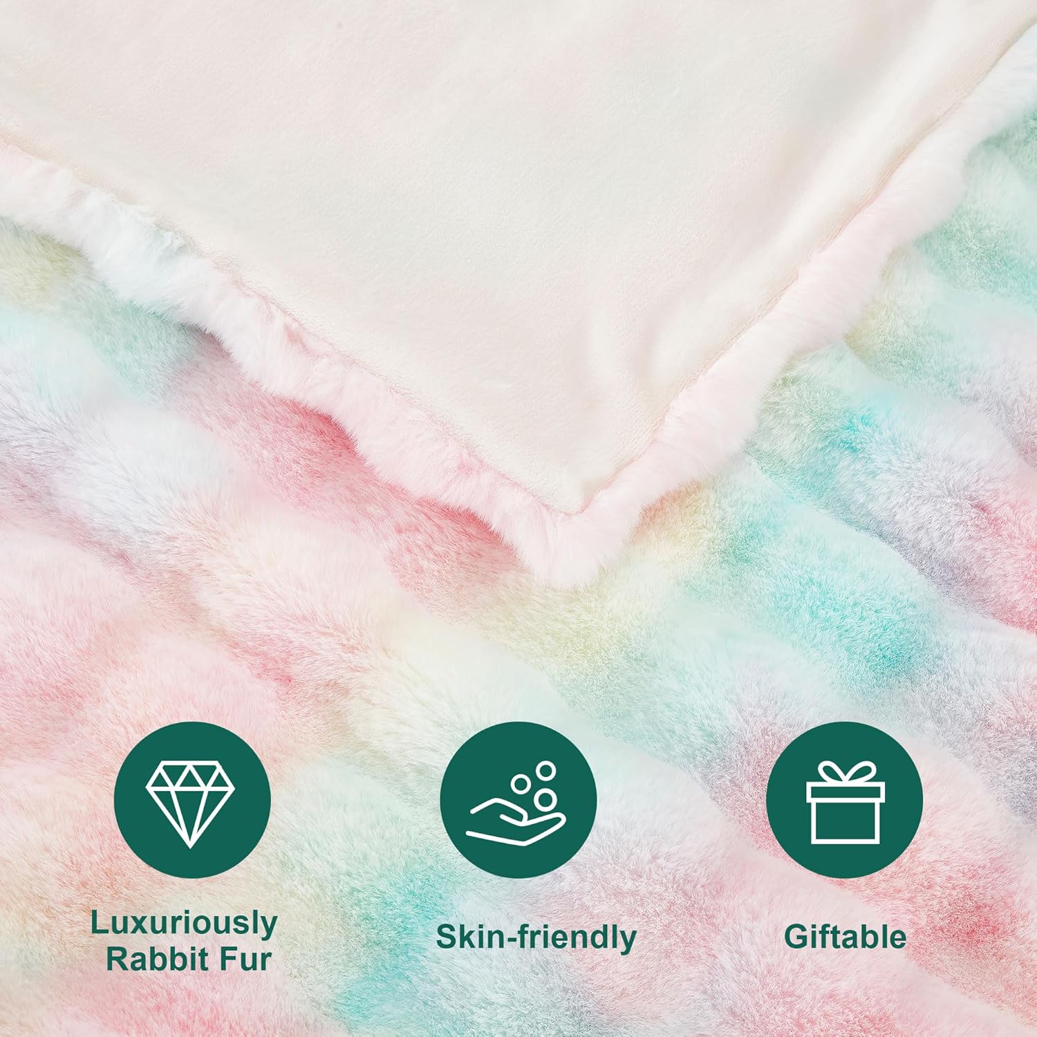 DREAMNINE Large Colorful Soft Fluffy Bubble Faux Rabbit Fur Blanket Queen Size 80" x 90", Luxury