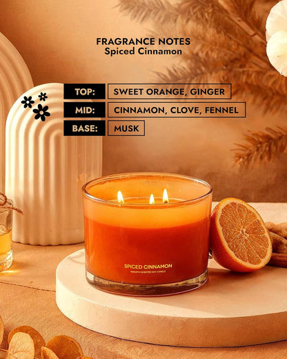 96NORTH Luxury Spiced Cinnamon Candle | Large 3 Wick Jar Candle | Up to 50 Hours Burning Time |