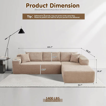 ovios 104" Cloud Sectional Couch with L-Shape Chaise,Modern Modular Sofa with Deep Seat