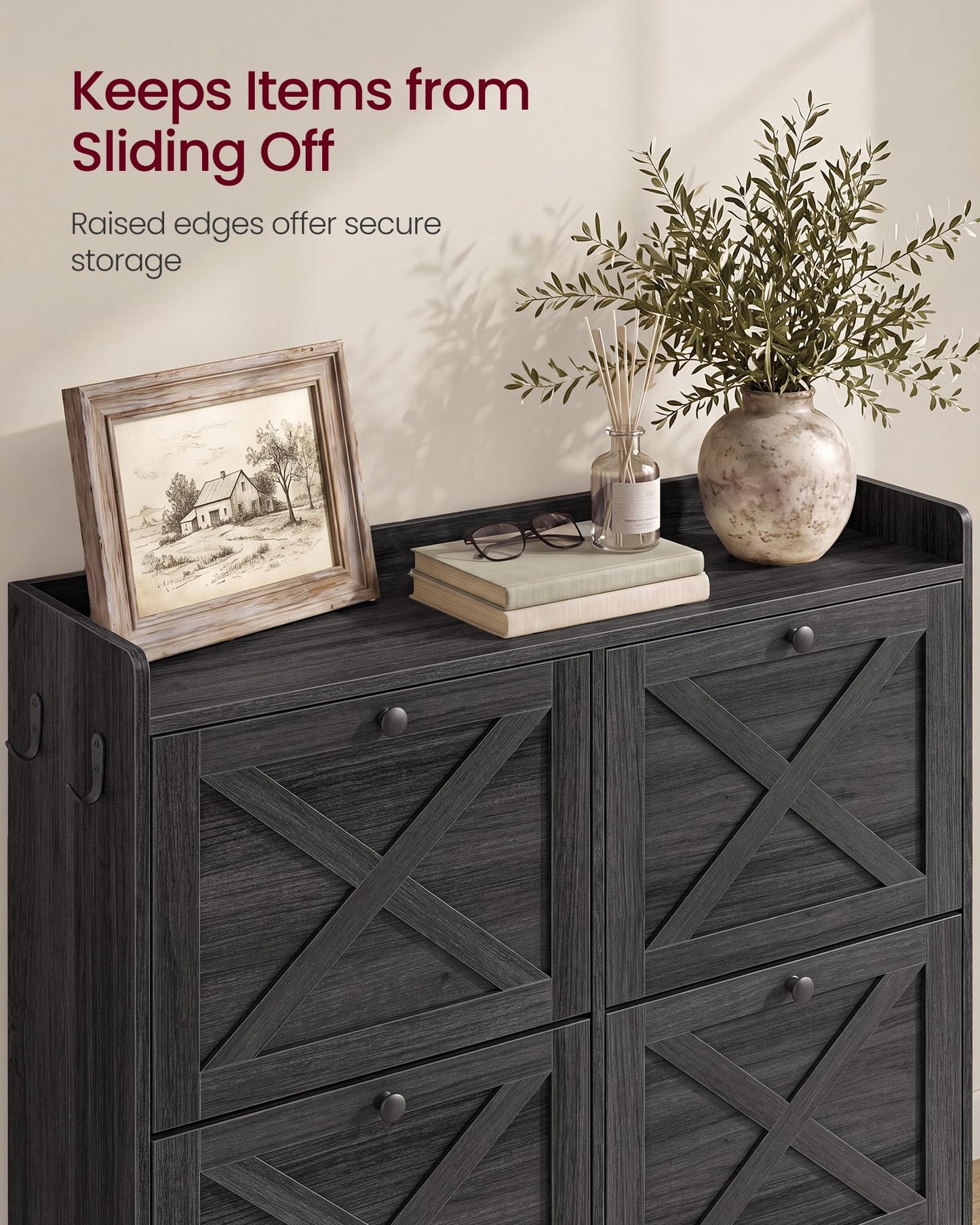 VASAGLE Shoe Storage Cabinet Organizer with 4 Flip Drawers, Freestanding Narrow Shoe Rack Cabinet