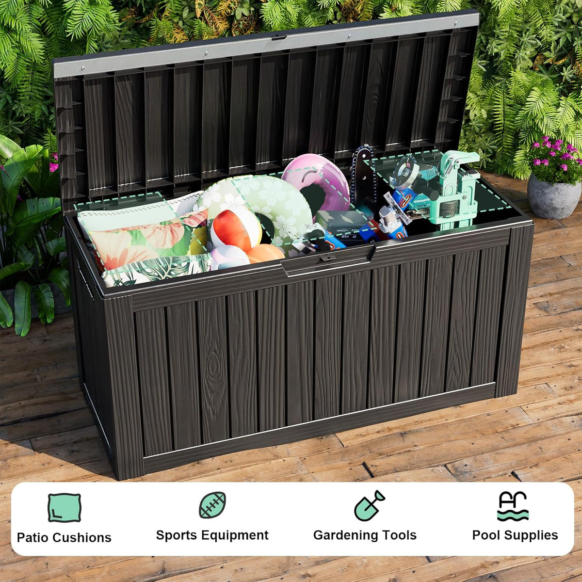 Vixzen 80 Gallon Resin Deck Box, Lockable Outdoor Storage Box for Patio Cushions Storage