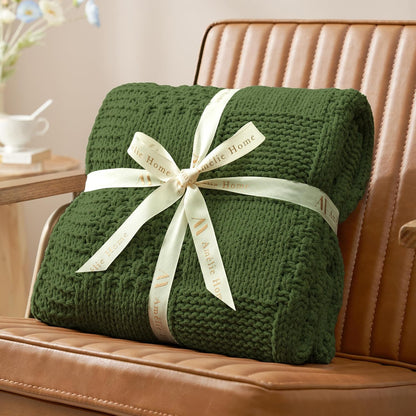 Amélie Home Chenille Knit Throw Blanket for Couch, Checkered Texture Decorative Soft Blanket for