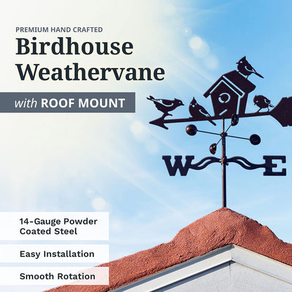 EZ Vane Birdhouse Weathervane — Roof Mount, Wind Cups, Antique Copper Finish, Steel with Durable