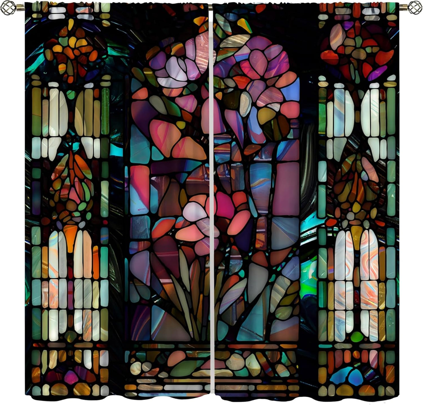 Stained Glass Curtains,Vintage Colorful Abstract Art Home Decor Drapes for Bedroom Living Room