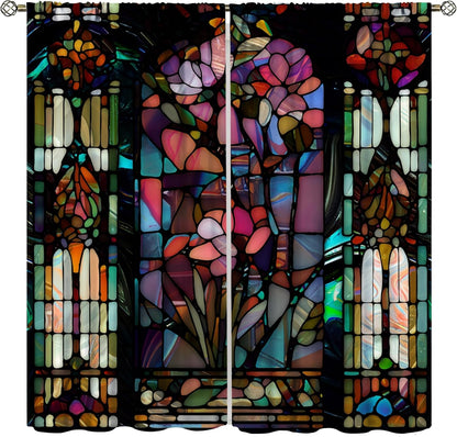 Stained Glass Curtains,Vintage Colorful Abstract Art Home Decor Drapes for Bedroom Living Room