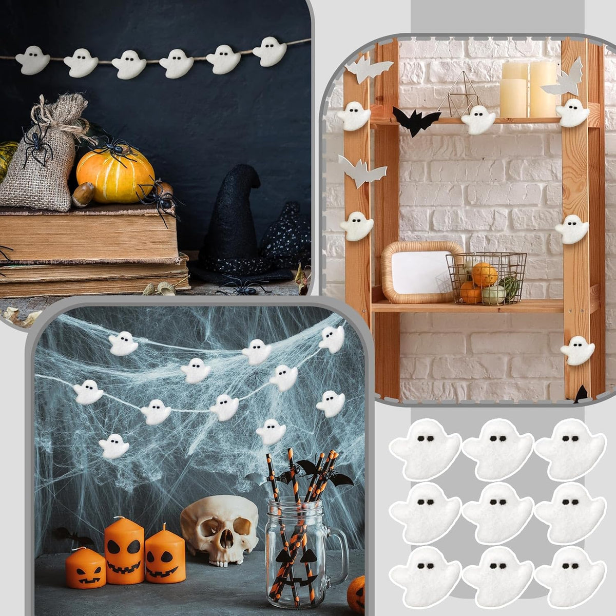 24 Pcs Halloween Felt Ghosts Wool Felted DIY Ornament Ghost for Halloween Party Decoration Home