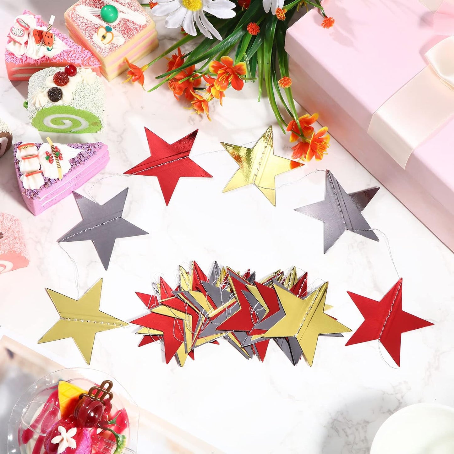 Patelai Glitter Star Garland Banner Decor 130 Feet Star Hanging Bunting Banner Twinkle Backdrop for