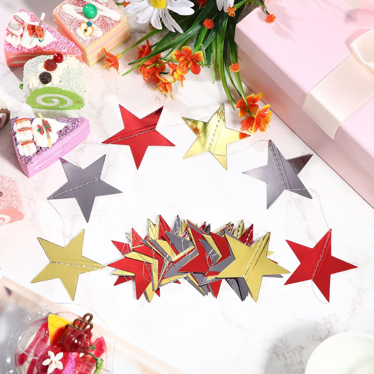 Patelai Glitter Star Garland Banner Decor 130 Feet Star Hanging Bunting Banner Twinkle Backdrop for
