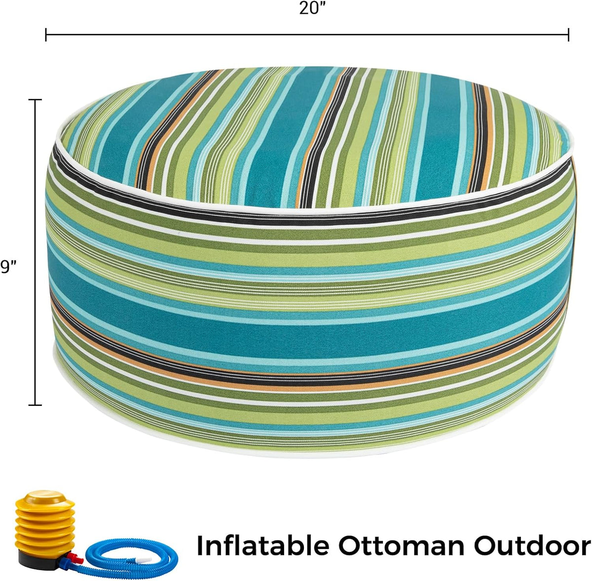FUNHOME Inflatable Outdoor Ottoman with Air Pump,20"x9" Portable Patio Pouf,Water