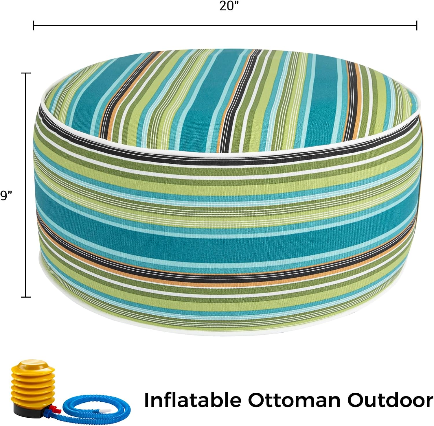 FUNHOME Inflatable Outdoor Ottoman with Air Pump,20"x9" Portable Patio Pouf,Water