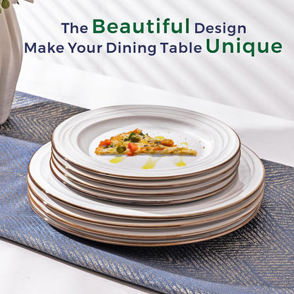 GBHOME Ceramic Dinnerware Sets,18 pcs Embossed Elegant Stoneware Plates and Bowls Sets