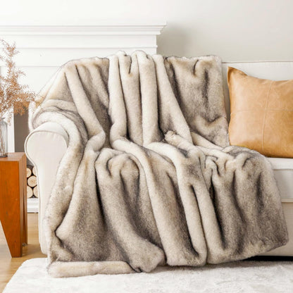 BATTILO HOME Luxury Fluffy Faux Fur Throw Blanket, Cozy Warm Fur Blanket for Couch Sofa, Plush