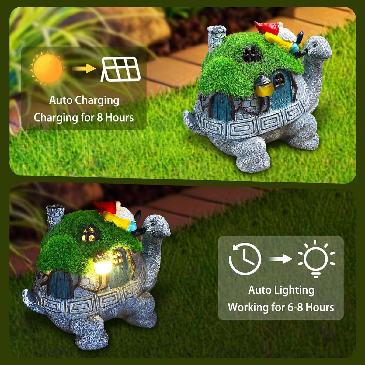 SunGlee Solar Turtles for Outdoors Turtle Solar Light Garden Statue, Cute Tortoise Garden Outdoor