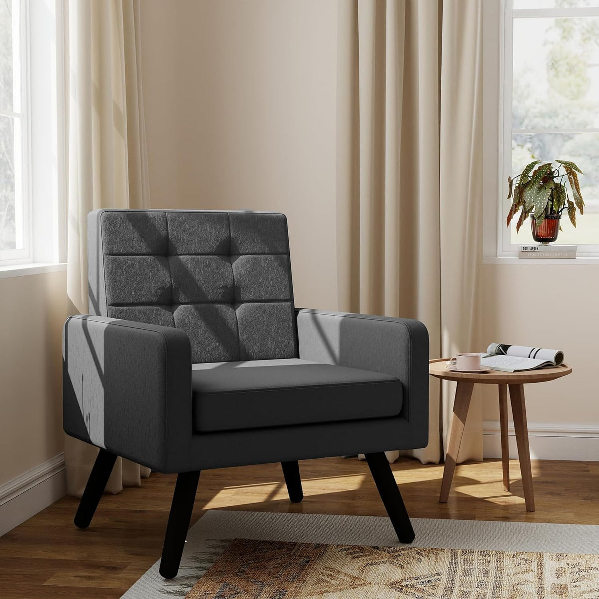 Kromax Mid-Century Modern Accent Chair for Living Room, 496 Lb. Weight Capacity, Dual Armrests