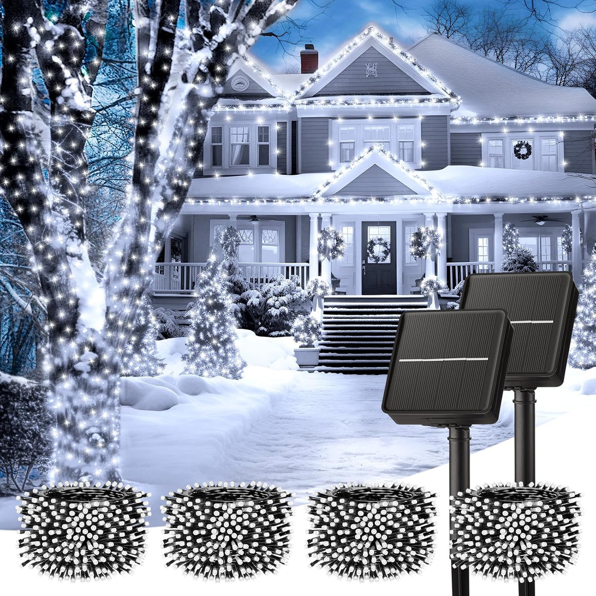 Minetom Solar String Lights for Outside, 4 Pack Total 160FT 400 LED Solar Christmas Lights Outdoor