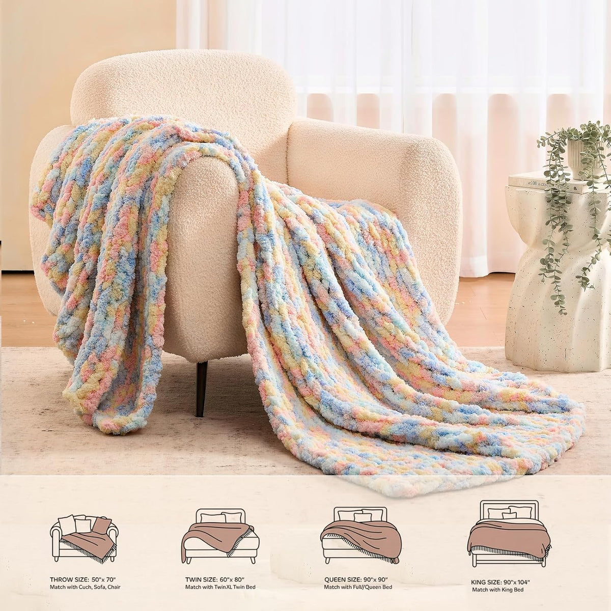 L'AGRATY Chunky Knit Blanket Throw: 50''x60'' Chenille Chunky Knitted Throw Blankets for Bed Couch