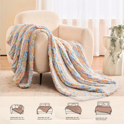 L'AGRATY Chunky Knit Blanket Throw: 50''x60'' Chenille Chunky Knitted Throw Blankets for Bed Couch