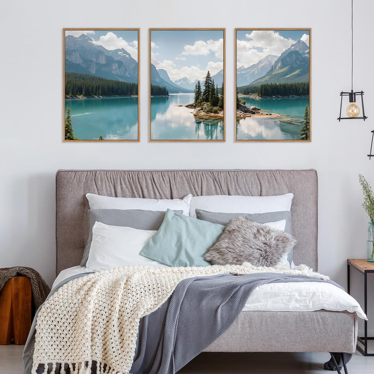 HLNIUC Large Mountain Lake Framed Canvas Wall Art Set,Beautiful Nature Landscape Wall Decor,Lake