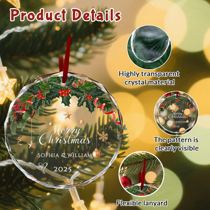 Custom Christmas Ornament Glass-Personalized Christmas Ornaments with Photo/Name/Date/Text,Wedding