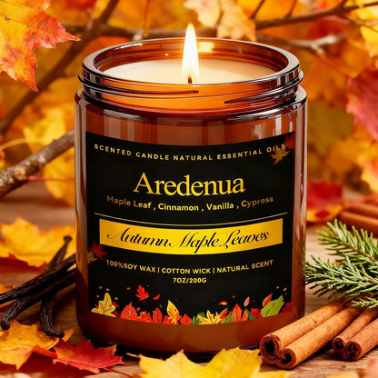 Fall Candle - Autumn Leaves Candle | Autumn Scented Candles for Home, 7oz Autumn Soy Candles for