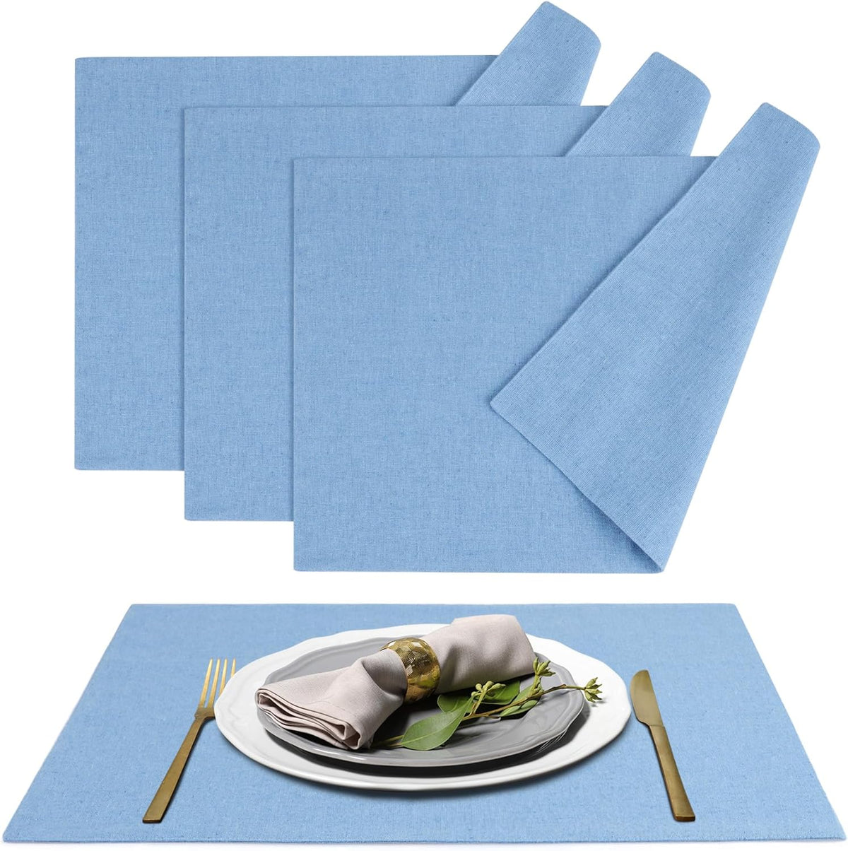 MANSPHIL Table Cloth Placemats Set of 4 Washable Cotton Thick Faux Linen Place Mats Heat Resistant