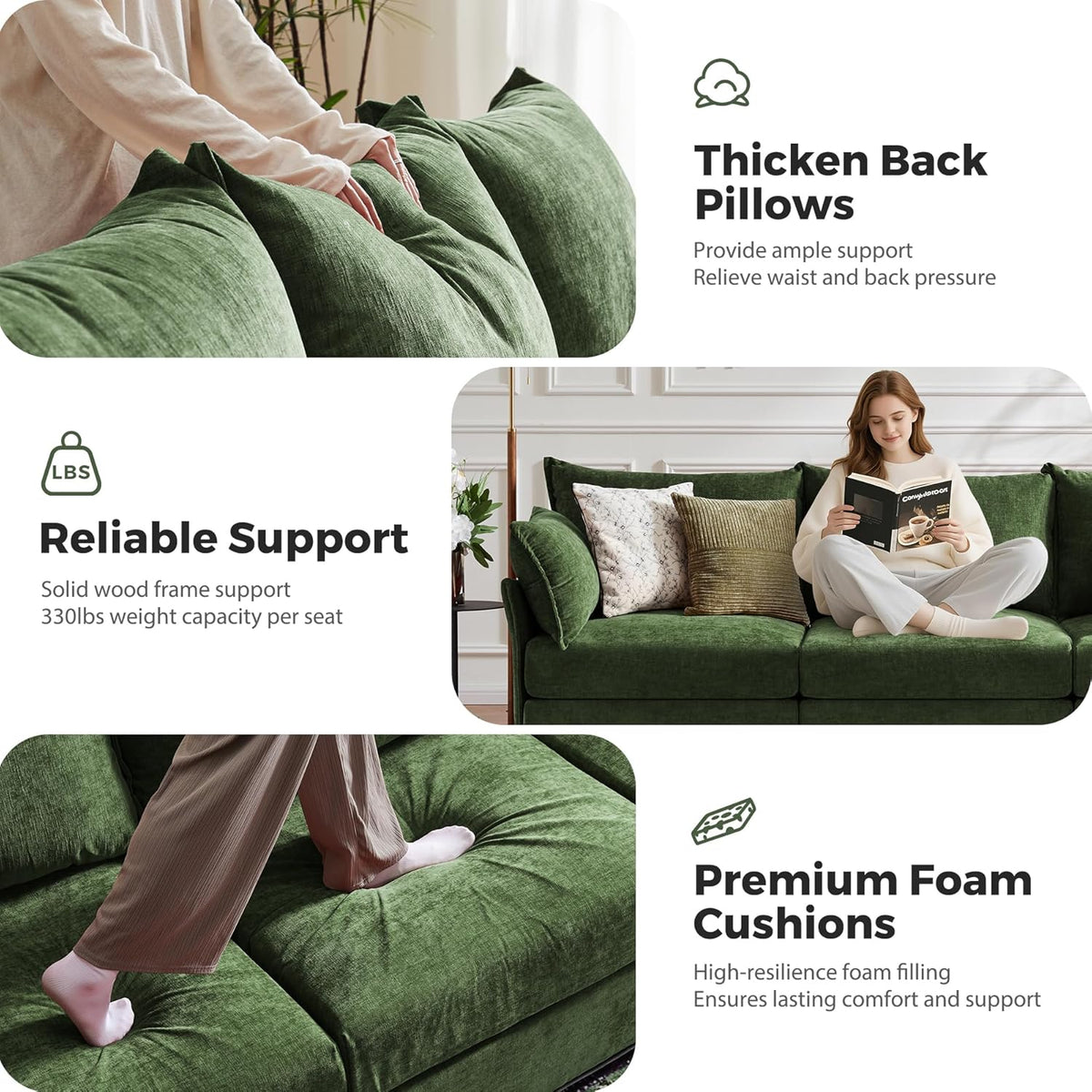 198.6" Oversized Modular Sectional Sofa, U Shaped Convertible Couch with Movable Ottoman, Large 10
