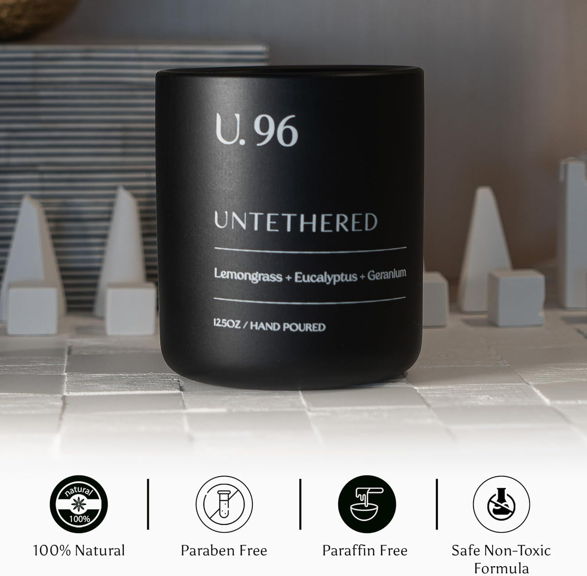 U.96 Luxury Scented Candle – Lemongrass, Eucalyptus & Amber | Hand-Poured in USA w/ 100% Natural