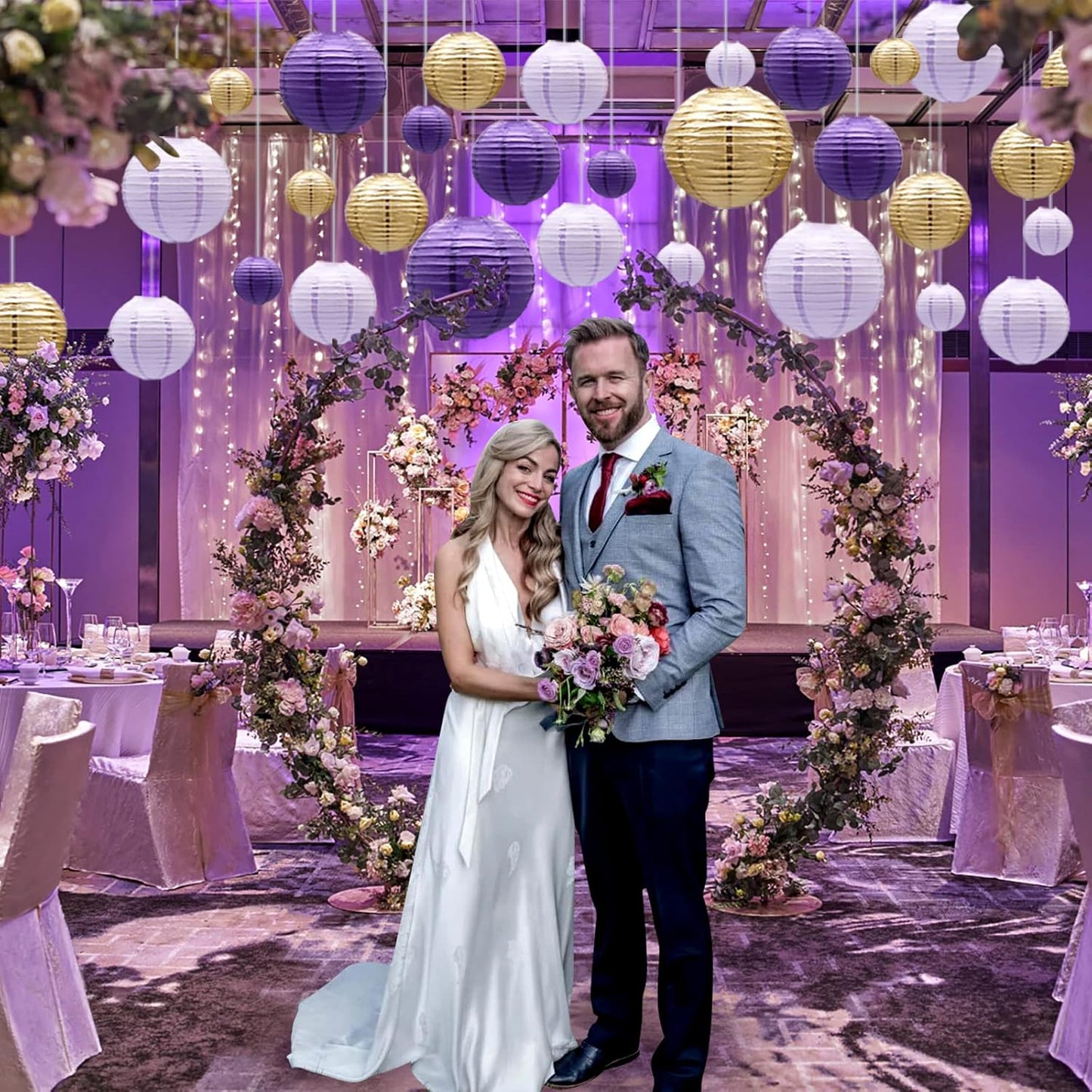 ADLKGG Paper Lanterns Decorative, Round Hanging Lanterns Party Supplies for Graduation Bachelorette