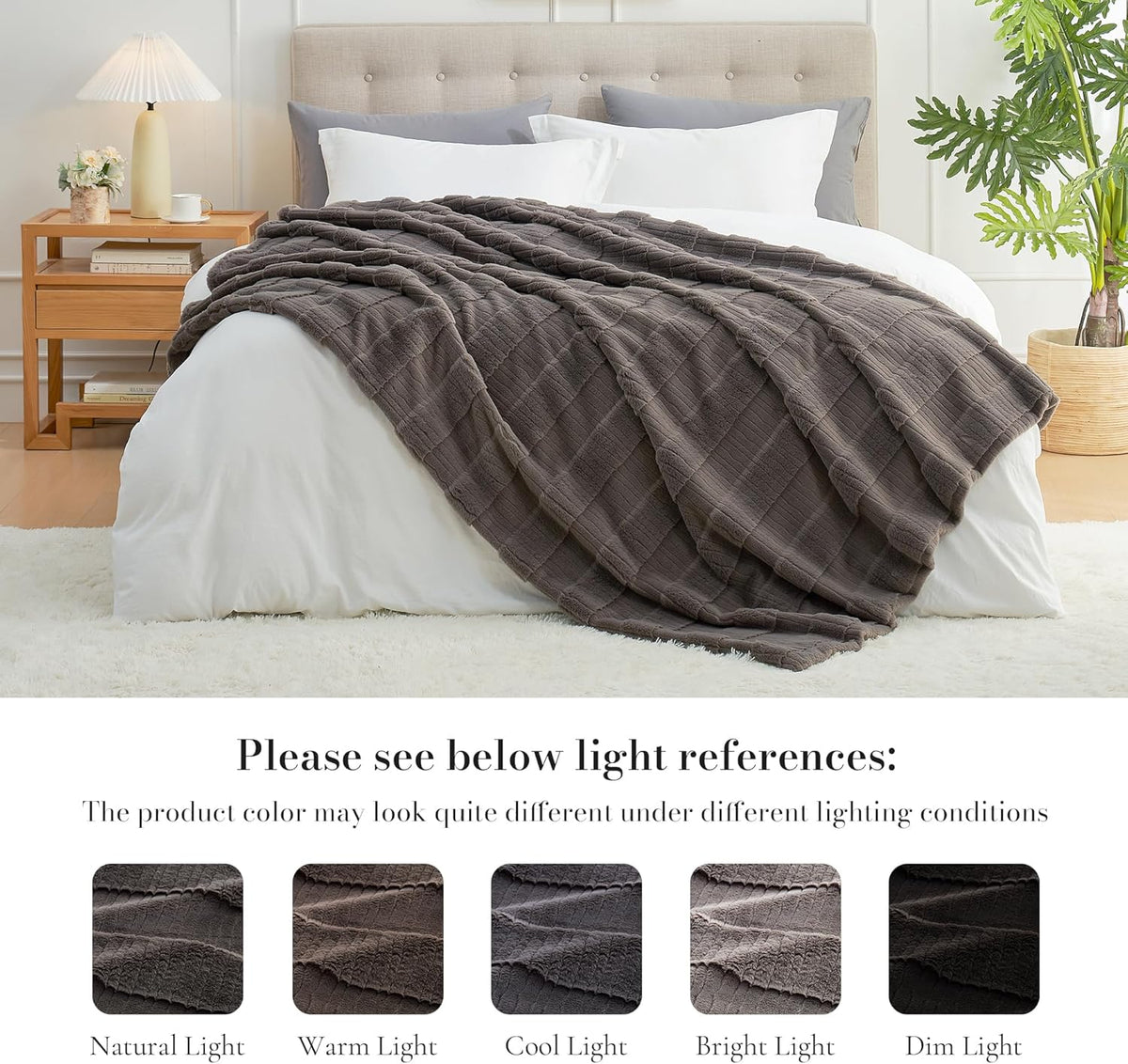 Amélie Home Luxury Striped Faux Fur Throw Blanket for Couch, Embossed Split Fur Cozy Fuzzy Fluffy