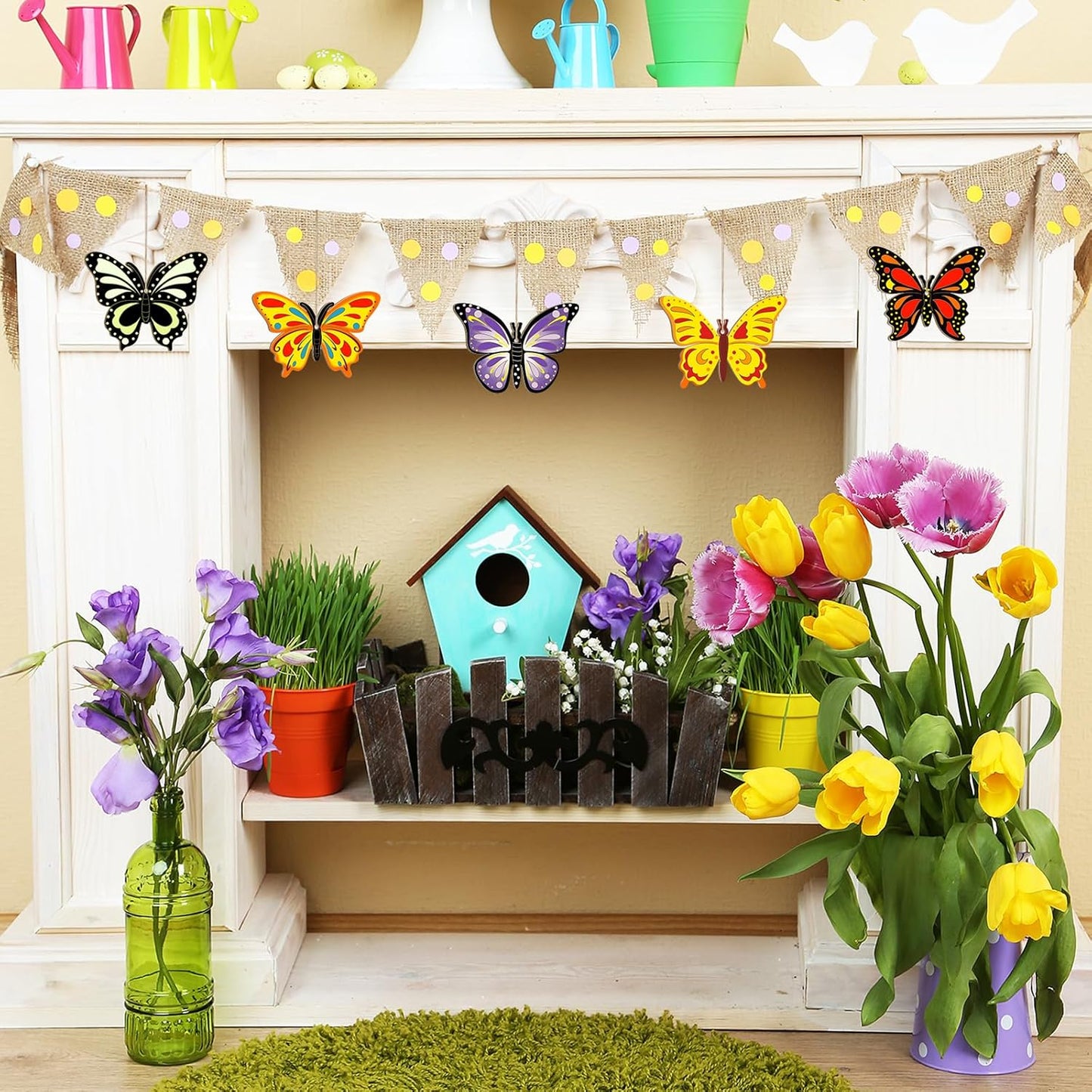 80PCS Wooden Spring Ornaments to Paint Butterfly Cutouts, 8 Styles DIY Blank Unfinished Wood