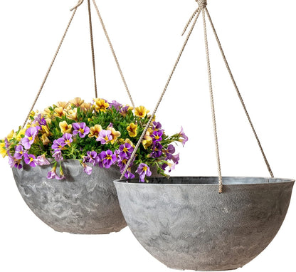 LA JOLIE MUSE Large Hanging Planters for Indoor Outdoor Plants, Hanging Flower Pots Marble Pattern