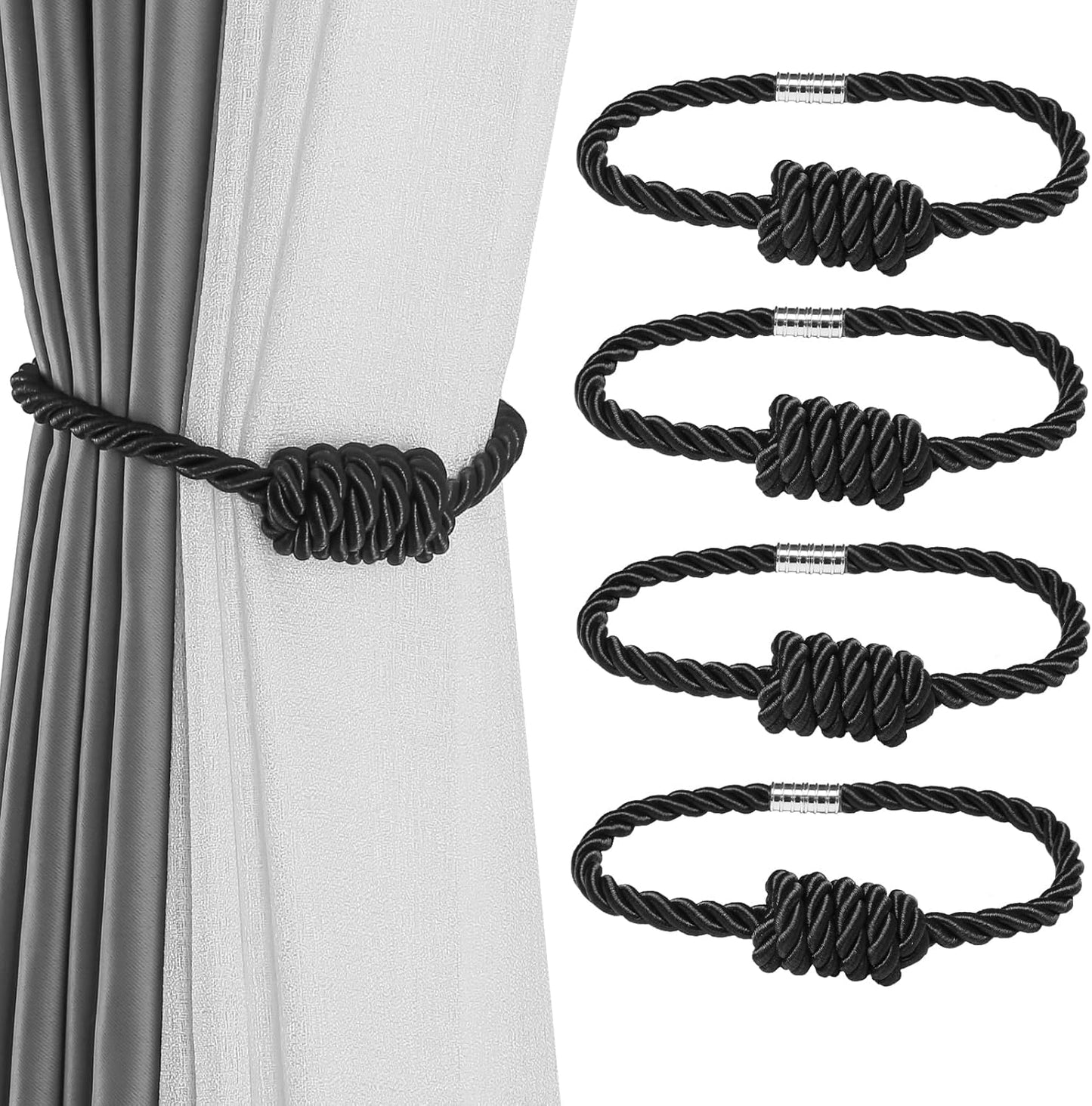 Fenghuangwu 4Pack Magnetic Curtain Tiebacks – Bohemian Style Handmade Woven Tie-Backs for