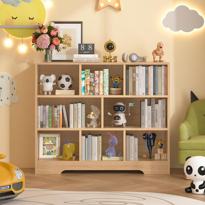 Book Shelf, 8 Cubes Storage Organizer, 3-Tier Open Shelf Wooden Bookcase, Freestanding Log