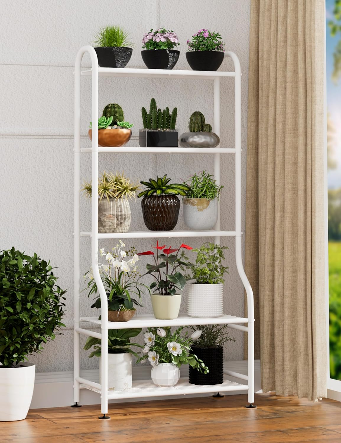 5-Tier Metal Plant Stand Indoor Outdoor, Waterproof Flower Stand for Multiple Pots, Heavy Duty