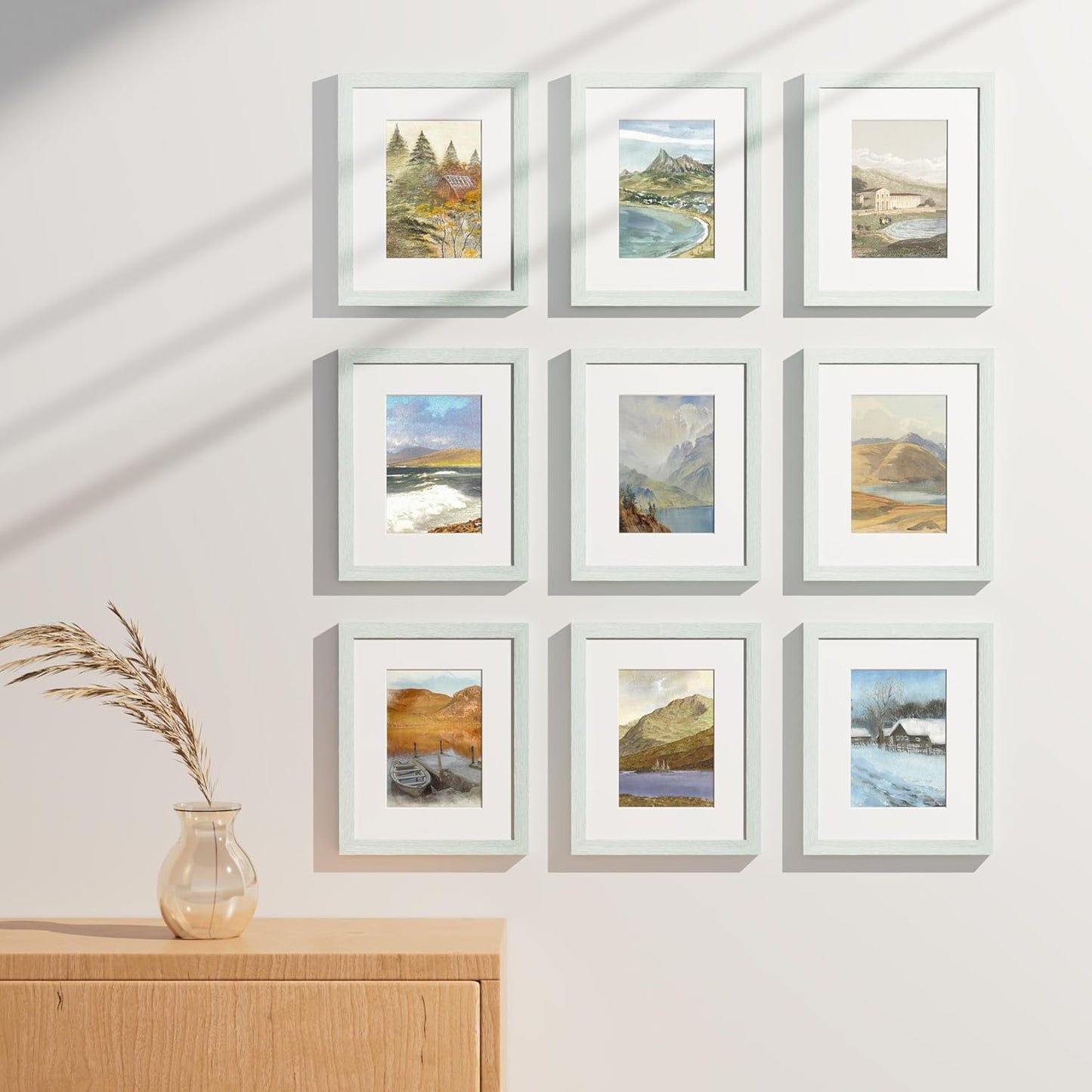 Vittanly 8x10 Picture Frames Set of 9, Shatter Resistant Plexiglass, Display 5x7 Pictures with Mat