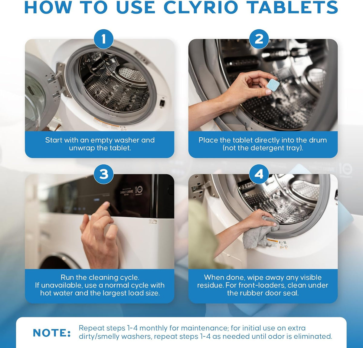 Clyrio Washing Machine Cleaner, 1-Year Supply of Washing Machine Cleaning Tablets, Great for