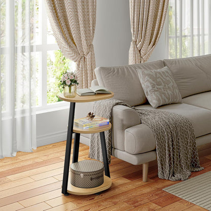 Side Table, Small End Table with Metal Frame, 3-Tier Bedside Tables, Round Side Tables for Living