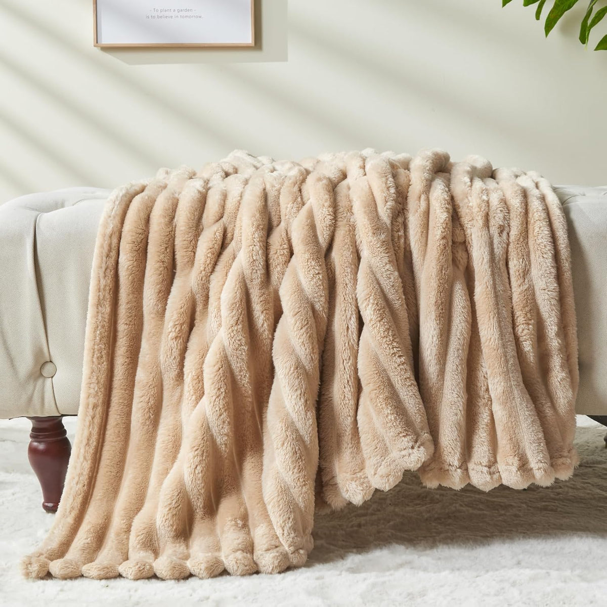 NEWCOSPLAY Super Soft Twin Blanket Brown Premium Silky Flannel Fleece 3D Ribbed Jacquard