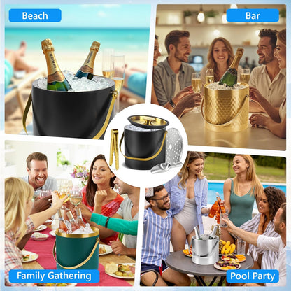 Ice Bucket, Ice Bucket with Silicone Sealing Ring Double-Wall Vacuum Insulation Champagne Buckets