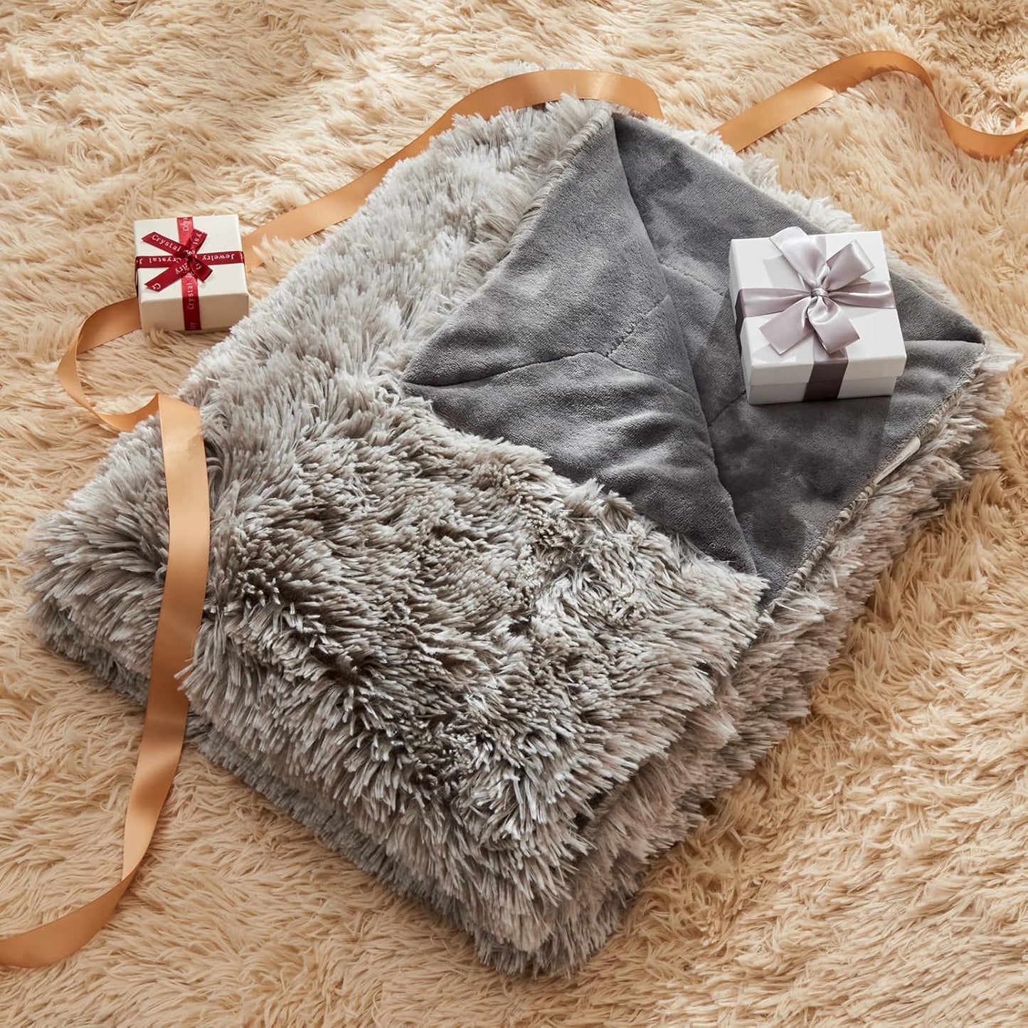 GONAAP Fuzzy Faux Fur Throw Blanket Queen Size Frosty Grey Super Soft Cozy Plush Fuzzy Shaggy