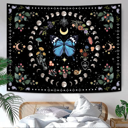 Aipon Blue Butterfly Moon Flower Boho Floral Tapestry for Bedroom & Living Room (60.00'' 80.00''