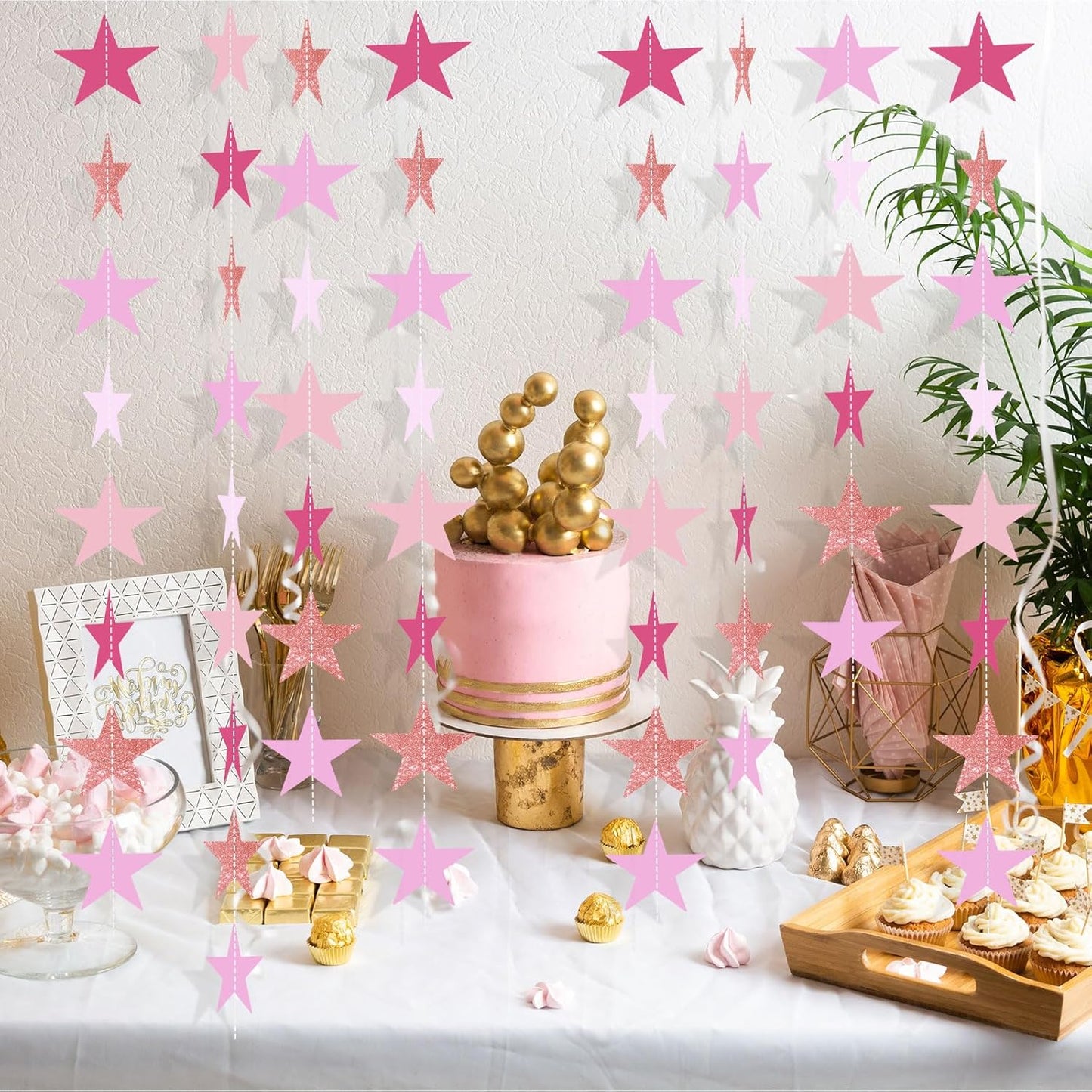 Patelai Glitter Star Garland Banner Decor 130 Feet Star Hanging Bunting Banner Twinkle Backdrop for